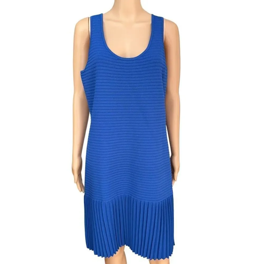 MICHAEL KORS Sleeveless Pleated Sweater Dress Royal Blue size XL